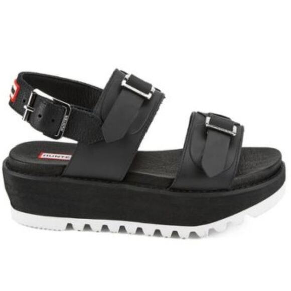 Hunter Original Double Buckle Chunky Platform Black Platform Sandals Shoes 10 - Picture 1 of 10